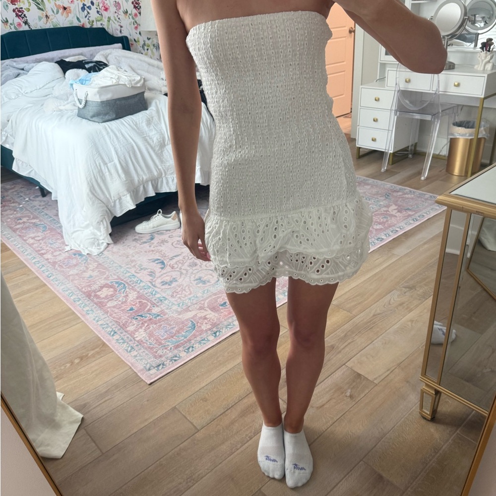 White Strapless Lace Dress
